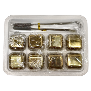 索樂生活 Solarlife 304不鏽鋼冰塊8入組 金色 附盒 + 夾子, 1組