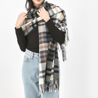 KissDiamond 韓系INS波浪格紋圍巾 100%聚酯纖維