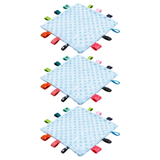 insular 茵秀麗 豆豆標籤安撫巾 多彩可愛圖案標籤 柔軟滑順豆豆顆粒 智力開發 情緒安撫, 藍色, 3條