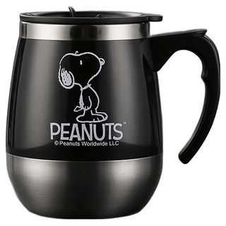 優貝選 SNOOPY 經典史努比大容量不鏽鋼 馬克杯/辦公杯/咖啡杯 450ml, 1個, 黑色