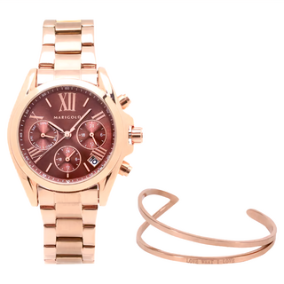 RADIANT STAR 璀璨之星 禮盒手錶鈦鋼手環二件組 WKTL05988-KTL379, 酒紅色 + 玫瑰金