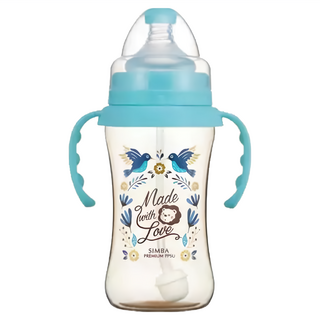 Simba 小獅王辛巴 PPSU自動把手寬口雙凹中奶瓶, 天藍色, 270ml, 1入