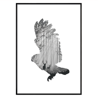 蒼鷹 藝術掛畫 黑白森林動物壁畫, 黑色