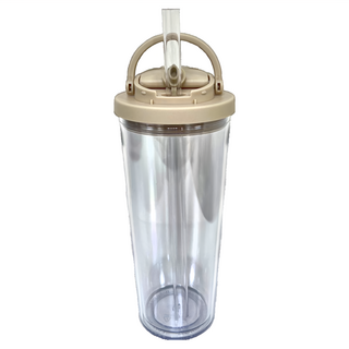 雙層AS透明吸管杯 不含BPA, 顏色隨機, 710ml, 1個