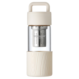 Corelle Brands 康寧餐具 Snapware 晶透手提茶隔耐熱玻璃水瓶, 奶油白, 480ml, 1個