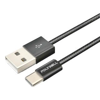 POLYWELL 寶利威爾 USB-Type-C PD編織快充線 PW15-W45-M955, 3m, 黑色, 1條