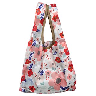 FIFIOO 手腕型立體環保購物袋, 白底粉花朵, 23 x 19 x 12cm, 1個