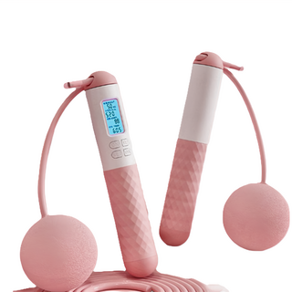 好拾選物 健身智能計數跳繩，無繩/小球跳繩，高清LED顯示螢幕，矽膠防滑手柄, 2.8m, 少女粉, 1組