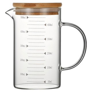 小麥購物 木杯蓋高耐熱玻璃量杯 手柄款 L954, 500ml, 透明色, 1個