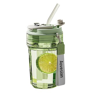 Mass 生活好物 Tritan材質耐熱隨行杯/吸管杯/咖啡杯/運動水壺/搖搖杯/環保杯 彈蓋 直飲, 420ml, 1個, 抹茶色