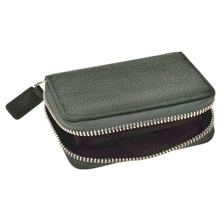 日系真皮拉鍊錢包大容量11卡風琴卡包 - 墨綠色, 11 x 7.5 x 2.7cm