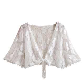 Summer Love 夏之戀 女款外搭罩衫 蕾絲喇叭袖, 不適用, 白色