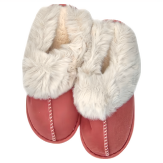 ego life 男女款 麂皮絨兔毛口包頭保暖防滑室內拖鞋, 36~37, 磚紅色