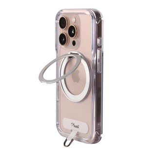 Moxbii 極空戰甲 旋轉磁吸支架 + 保護殼 可多次清洗 按鍵反應靈敏 支持無線充電, iPhone 15 Pro Max, 亮面航太銀 + 白色掛片