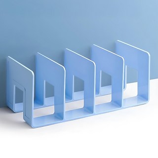 德利生活 收納書架4格分區 藍色,桌面文件整理架,辦公室書立架,簡約書本收納盒, 320*144*128mm