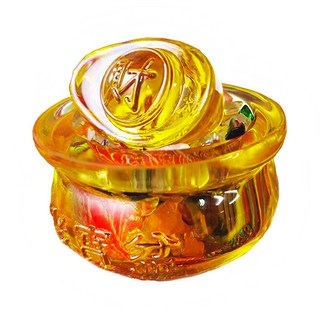 財神小舖 旺財元寶 琉璃水晶聚寶盆擺件， 帶來吉祥運勢，吸引財氣磁場，增旺事業與財運, 土, 1個