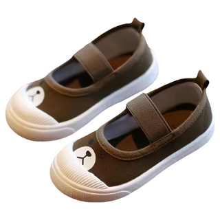 愛貝比 兒童鬆緊帶帆布鞋 幼稚園室內鞋 可愛小熊休閒鞋 185mm, 咖小熊