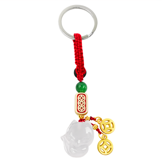 富貴狐仙 白玉髓鑰匙圈, 狐仙(2.2cm*2cm),總長度10.5cm, DST-1094, 1個