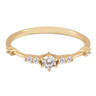 MARIGOLD 美爾朵 永恆奇跡六爪鋯石戒指 NS[925 純銀], 金色, 1.6cm