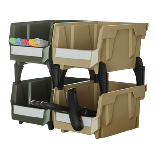 SHUTER 樹德 摩艾疊疊盒 HB-1014X4 4個, 軍綠色 + 沙色, 4層