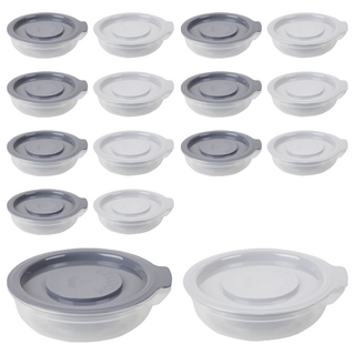 EASY&FREE Easy Cook 圓形保鮮盒組 灰色 8入 + 白色 8入, 保鮮盒450ml16個 + 灰色蓋子8個 + 白色蓋子8個, 1組