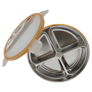 德利生活 304不鏽鋼加深分格餐盤 附蓋子, 28 x 22 x 4.2cm, 四格款 銀色, 1個