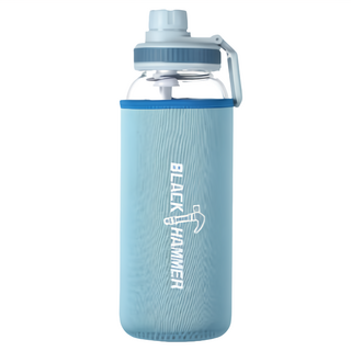 BLACK HAMMER 耐熱玻璃水瓶 滿水容量 -20~400℃ 耐冷熱溫度 矽膠吸管, 粉藍色, 1.01L, 1個