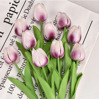 仿真鬱金香 Set 10支 PU材質 總高34cm, 白底紫
