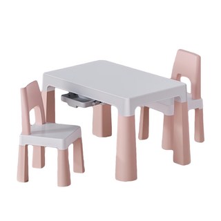 可增高書桌椅組 一桌兩椅, 粉色, 環保PP材質, 承重100公斤