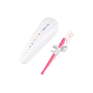 Richell 利其爾 兒童訓練筷 第一階段 附專用外出盒 手指環設計, 粉, 1組