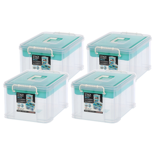 KEYWAY 聯府 手提雙層整理箱 9L, 透明色 + 綠色, 4個