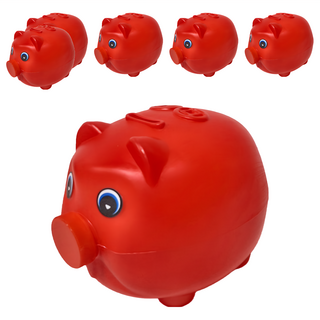 圓夢豬 塑膠 存錢筒, 6個, 紅色