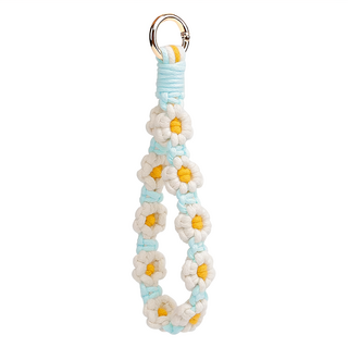 春夏編織小雛菊花朵手腕掛繩 藍色+黃色+白色, 1組+透明墊片