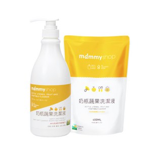 mammyshop 媽咪小站 奶瓶蔬果洗潔液 800ml + 補充包 600ml, 1400ml, 1組