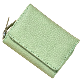 RFID真皮頭層牛皮3折迷你女士皮夾/錢包/短夾/女夾, 10 x 7.5 x 4cm, 淺綠色
