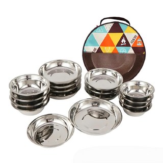 CLS 不鏽鋼露營碗盤組 17件套, 1組, 銀色