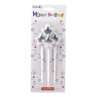 星星長桿蠟燭 Set 4, 約高14.2cm，蠟燭星星部分約長3cm*寬2.5cm, 銀色, 4個