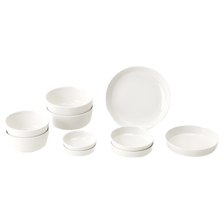 ERATO Cream Mono 雙人家庭餐具12件組, 飯碗2入+湯碗2入 + 盤子3.5吋2入 + 盤子4.5吋2入 + 盤子5.5吋1入 + 深款盤子1入 + 筷架2入, 白色, 1組