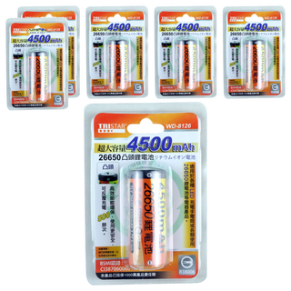 TRISTAR 三星牌 26650凸鋰電池 4500mAh WD-8126, 6個, 1入
