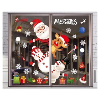 摩達客 無痕窗貼玻璃貼優惠組合 聖誕節 PVC塑料 2入組, 耶誕彩色7號探頭聖誕老人雪人麋鹿, 75 x 35cm