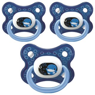 KU.KU Duckbill 酷咕鴨 繽紛安撫奶嘴，食品級液態矽膠，柔軟耐咬，通過SGS安全檢測, 6個月以上, 藍色, 3個