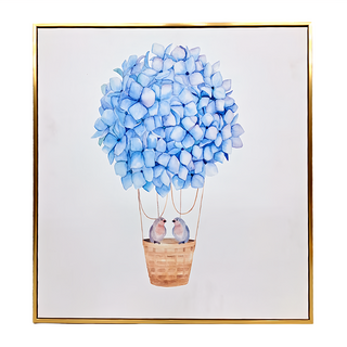 幸福起飛 金框, 60 x 60cm, 繡球花 藍色