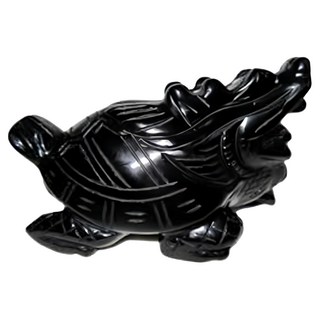 養慧軒 天然黑曜岩巧雕 旺財小龍龜擺飾 - 適用於招財, 尺寸約85x45x60mm, 1個