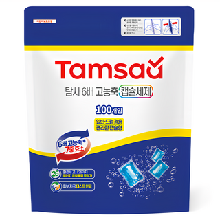 Tamsaa 六倍高濃縮洗衣膠囊, 100顆, 7種酵素深層清潔, 適用於直立式/滾筒式洗衣機, 1袋