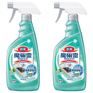 Kao 花王 Magiclean 魔術靈 廚房清潔劑 萊姆香 噴槍式 淨速溶垢泡 一拭除油 不刺鼻零黏膩, 500ml, 2瓶