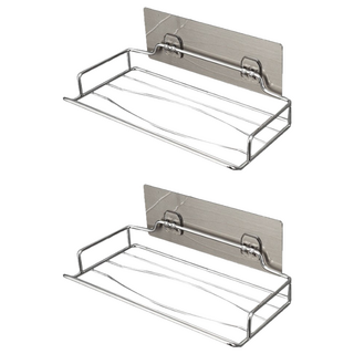不鏽鋼衛生紙架 Set, 免釘牆壁置物架, 銀色, 2組