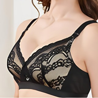香草甜心 下掀式蕾絲透氣薄襯墊防下垂提胸哺乳內衣 附同款背扣, 無鋼圈 U型後背, 38, 黑色