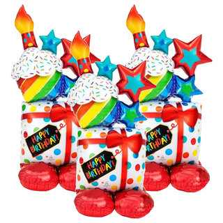 3D站立氣球 禮物盒 Set，生日快樂, 禮物盒 多色, 3個