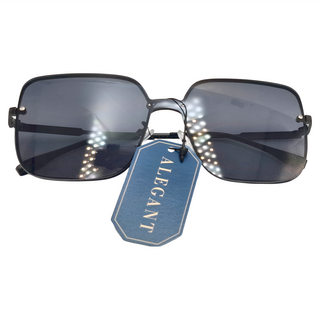 ALEGANT 韓系時尚鑲嵌方框墨鏡 UV400太陽眼鏡, 復紗黑, 151mm