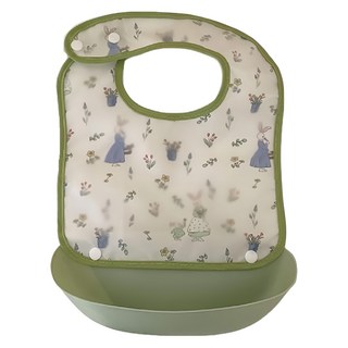 JAR嚴選 兒童可拆式防水圍兜, 兔子 米色 + 綠色, 1件, 1件